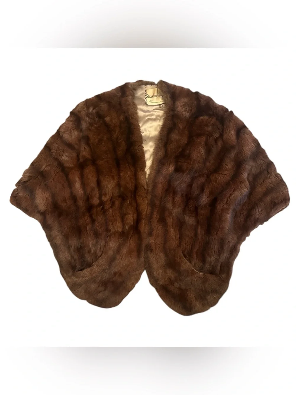 Brown Mink Stole Wrap Shawl Pockets Strashun-Hasty Inc. Full Shiny Luster Vtg